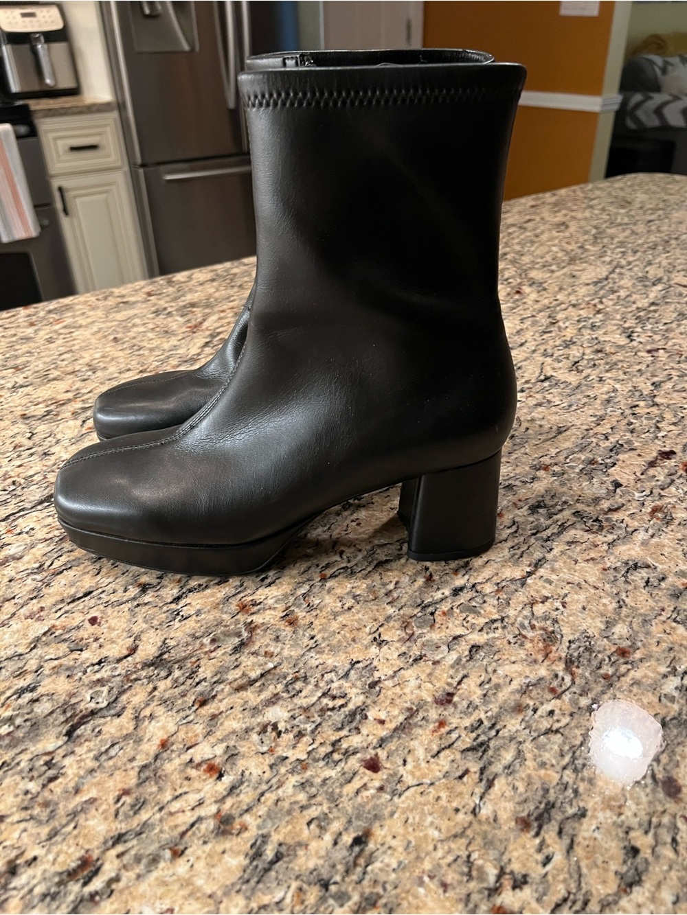 Aerosoles Black Leather Platform Block Heel Ankle Boots with Side Zip